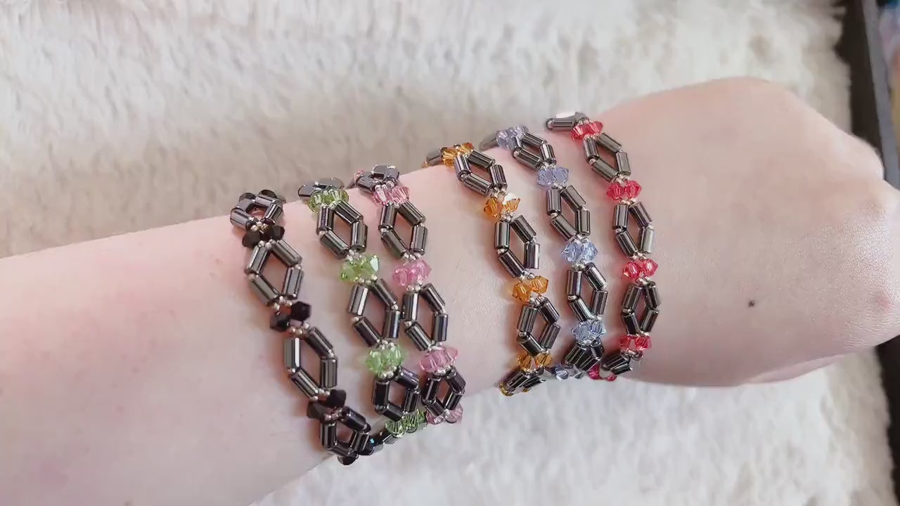 Diamond Pattern Bracelet, Geometric Jewelry, Rhombus Bracelet,Swarovski Crystal Woven Beaded Bracelet, Chakra Healing Bracelet, Gift for mom