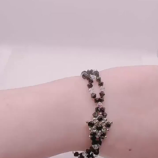 Black Daisy Bracelet, Art Nouveau Flower Crystal Bracelet, Lolita Bracelet, Mournful Jewelry, Memorial Bracelet, Gift For Her