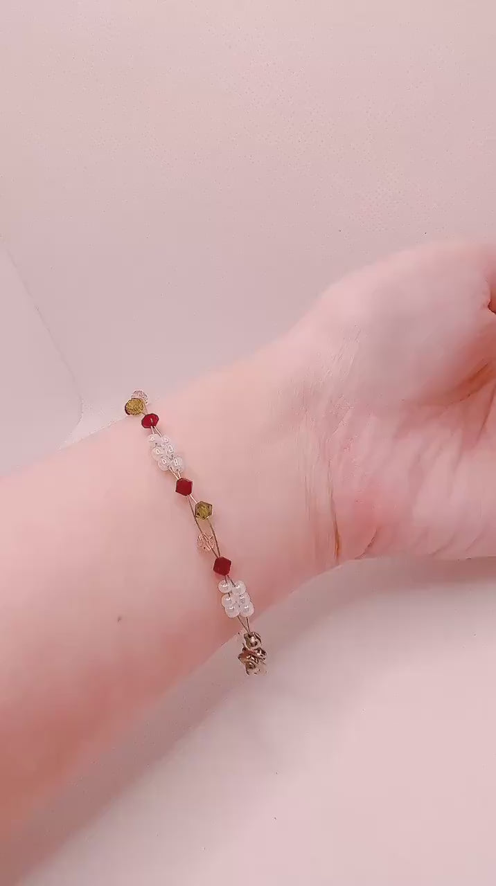 Rose Inspired Bead Bracelet, Minimalist Miyuki Bead Crystal Bracelet, Swarovski Crystal Bracelet, Garden Jewelry, Gift For Her
