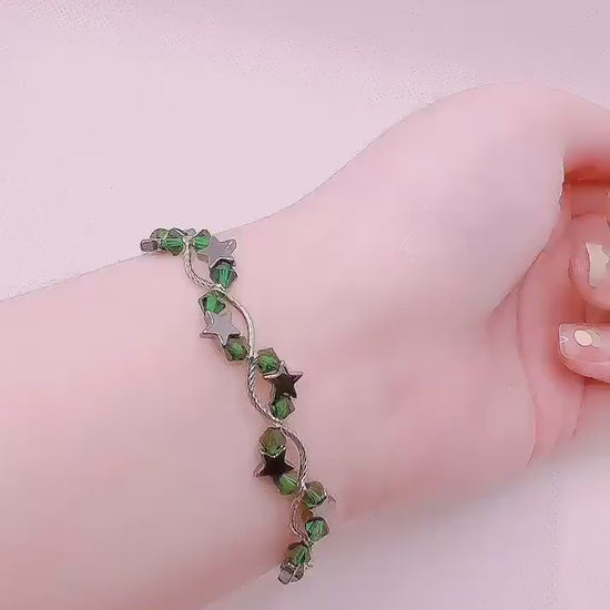 May Birthstone, Emerald Birthstone Star Bracelet, Birth Month Bracelet, Birth Stone Bracelet, May Bracelet Gift