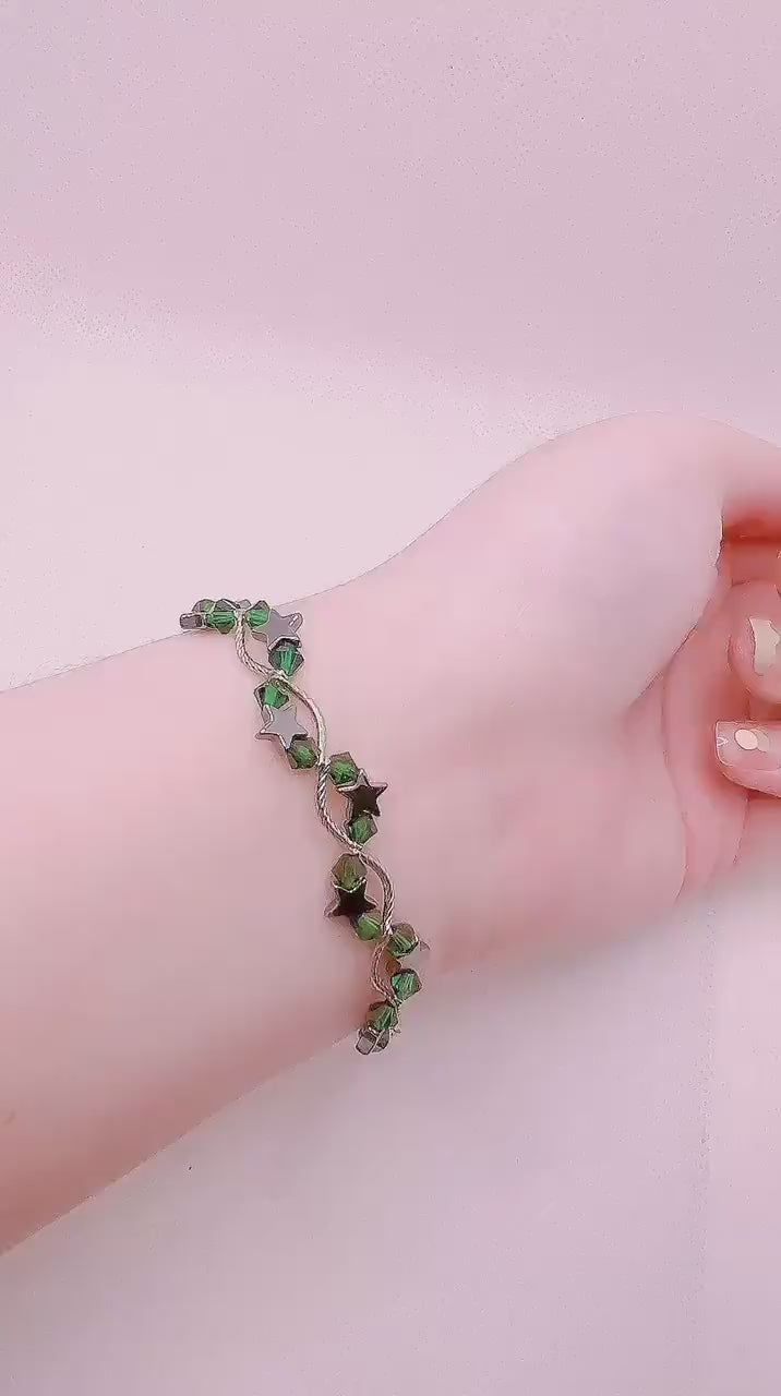 May Birthstone, Emerald Birthstone Star Bracelet, Birth Month Bracelet, Birth Stone Bracelet, May Bracelet Gift