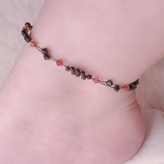 Sunset Red Crystal Bead Anklet, Minimalist Miyuki Bead Crystal Anklet, Swarovski Crystal Anklet, Simple Dainty Anklet, Gift For Her