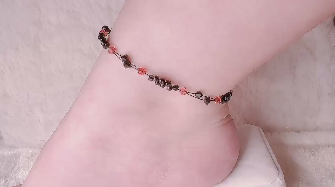 Sunset Red Crystal Bead Anklet, Minimalist Miyuki Bead Crystal Anklet, Swarovski Crystal Anklet, Simple Dainty Anklet, Gift For Her