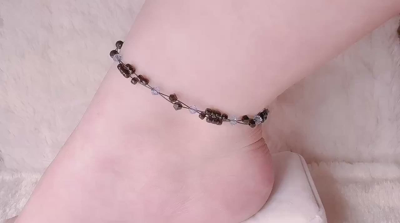 December Birthstone Anklet, Blue Topaz Anklet, Topaz Birthstone Anklet, Minimalist Crystal Anklet, Miyuki Bead Anklet, Bead Anklet, Gift