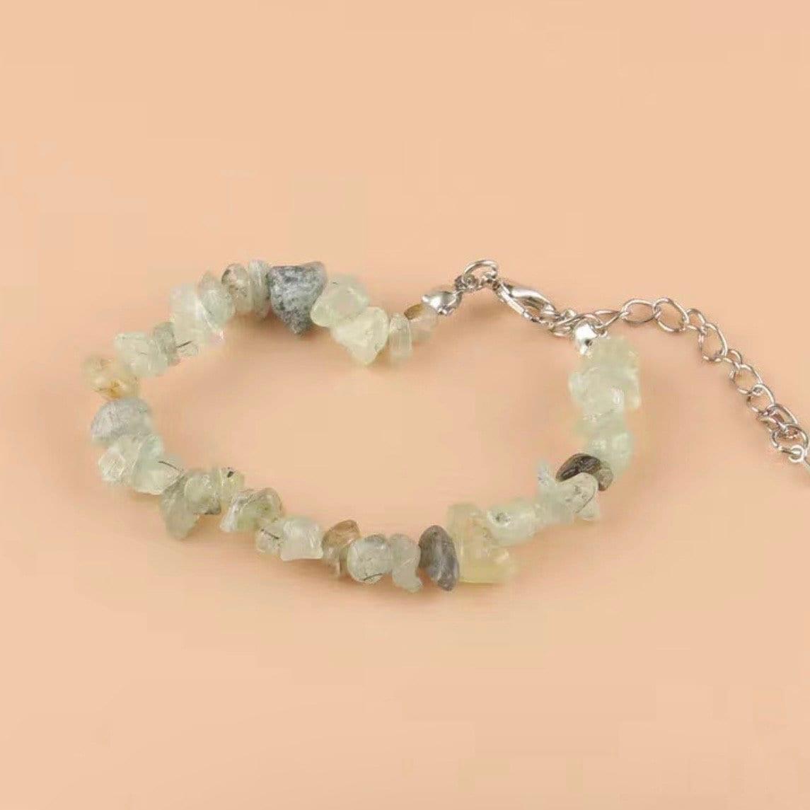 Prehnite Raw Crystal Chip Bracelets , Chakra Healing Irregular Crystals Jewelry, Chip Beads Bracelet, Gift for her