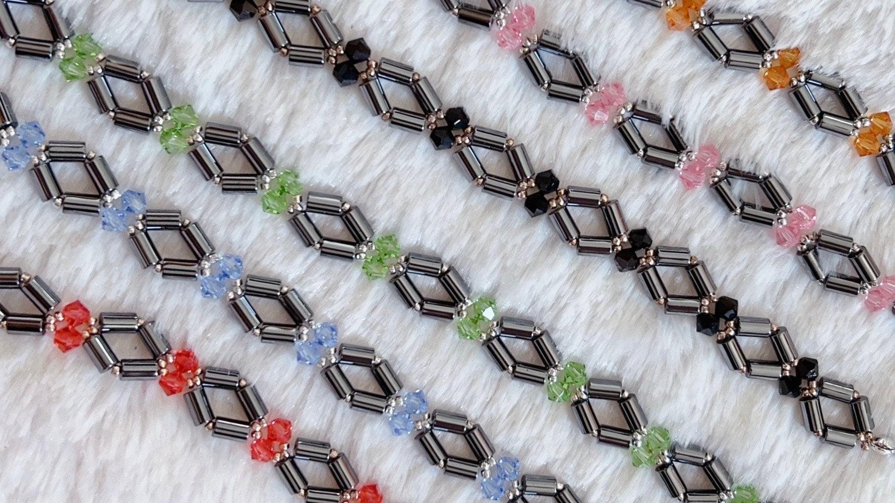 Diamond Pattern Bracelet, Geometric Jewelry, Rhombus Bracelet,Swarovski Crystal Woven Beaded Bracelet, Chakra Healing Bracelet, Gift for mom