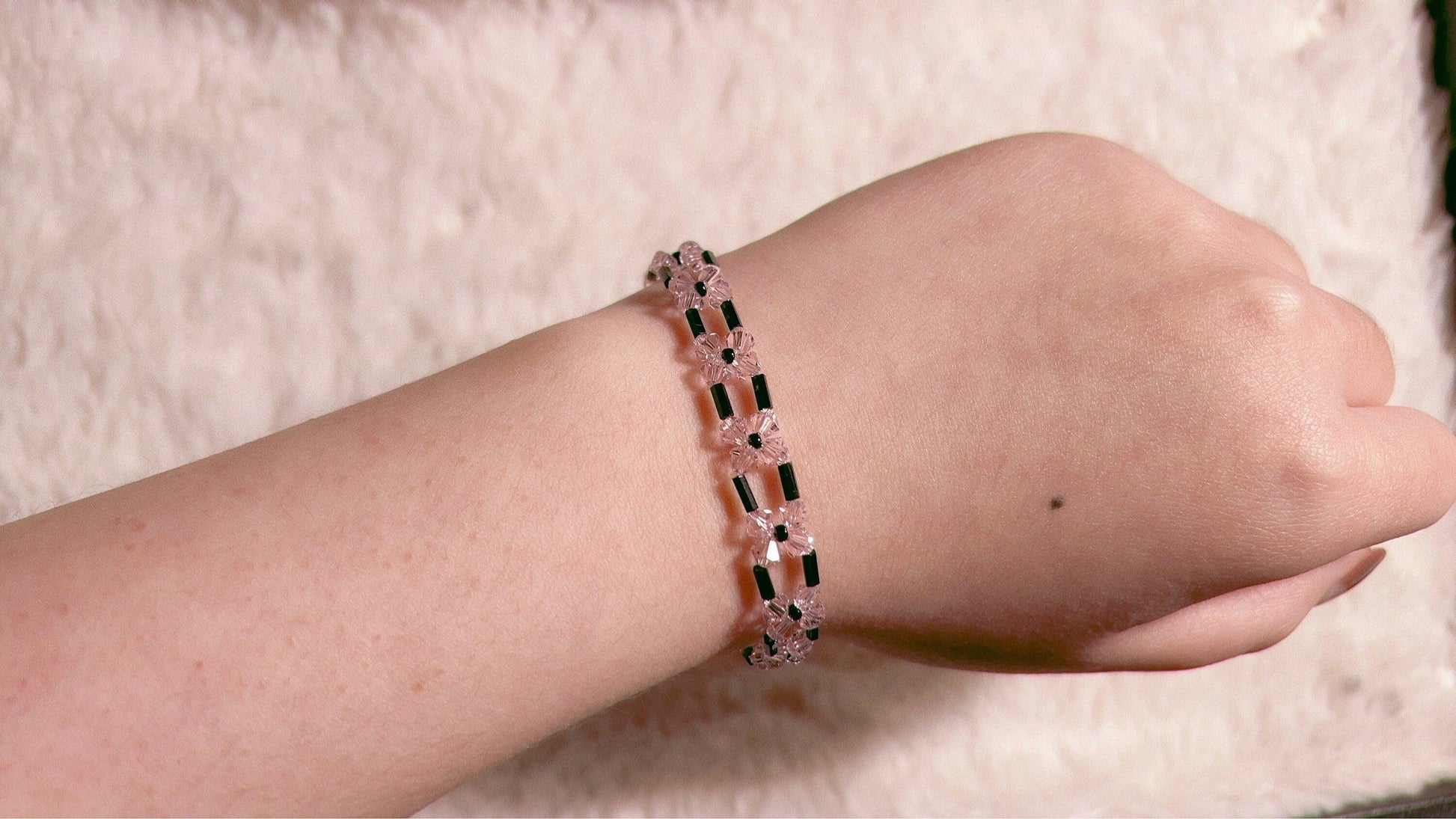 Sweet Alyssum Bracelet, Flower Swarovski Crystal Bracelet, Beaded Pattern Bracelet, Gift For Her