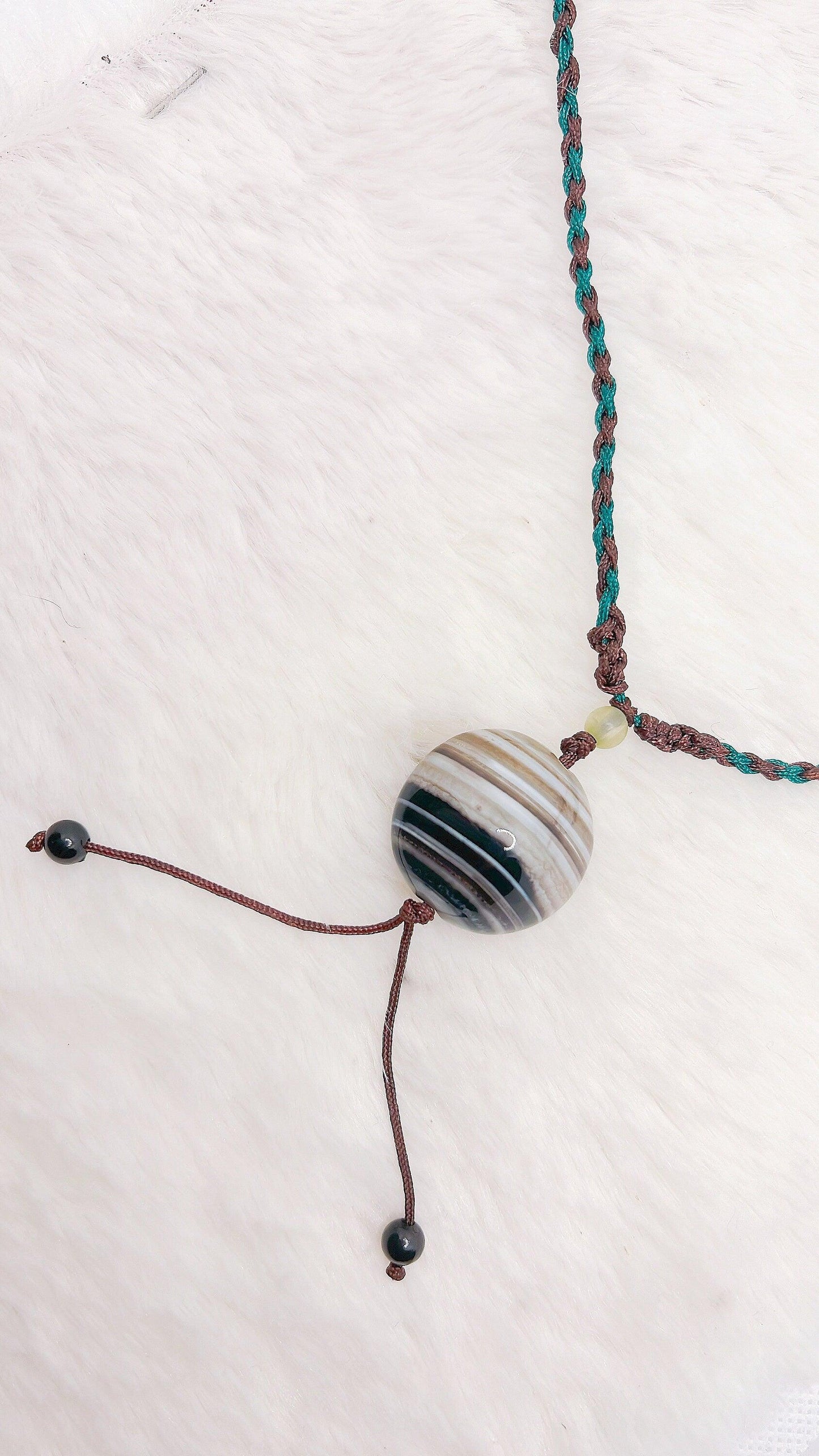 Boho Earthy String Adjustable Black White Stone Necklace, Agate Stone Jewelry, Natural Stone Necklace, Adjustable Necklace, Gift for her