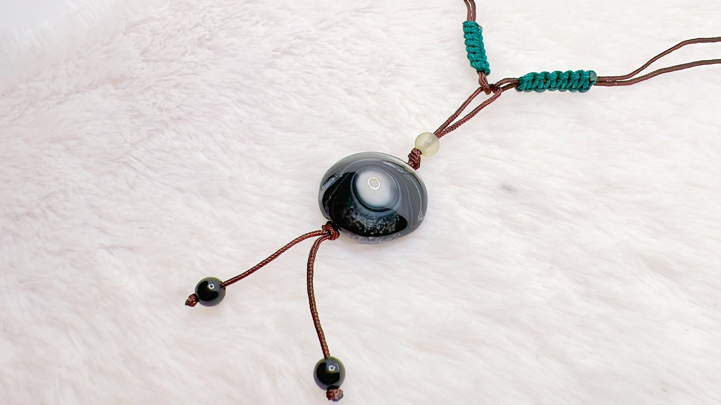 Boho Earthy String Adjustable Black Agate Stone Necklace, Agate Stone Jewelry, Natural Stone Necklace, Adjustable Necklace, Gift for her