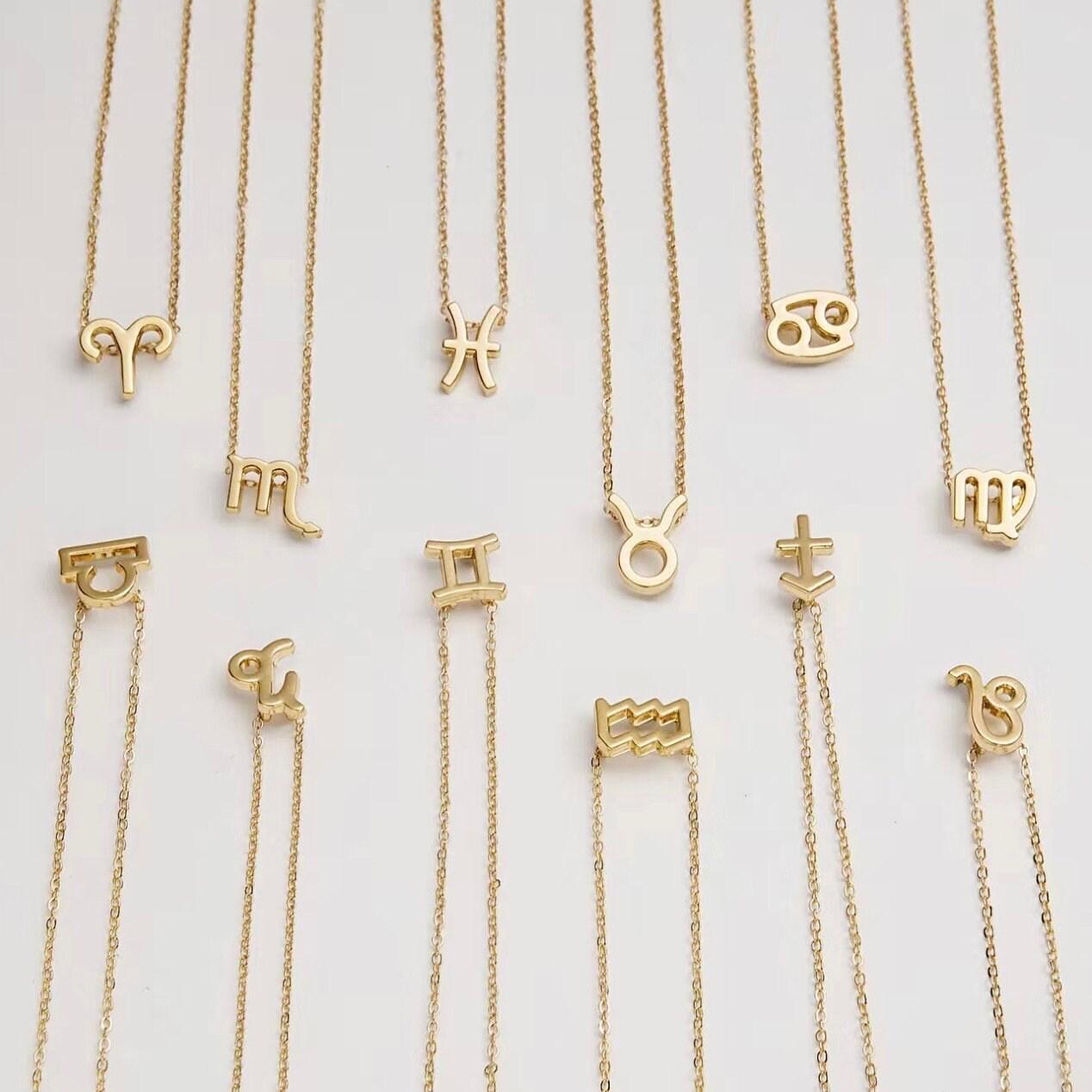 Tiny Zodiac Necklace, Horoscope Necklace, Star Sign Necklace, Thin Gold Chain, Constellation Necklace, Birthday Astrology Necklace