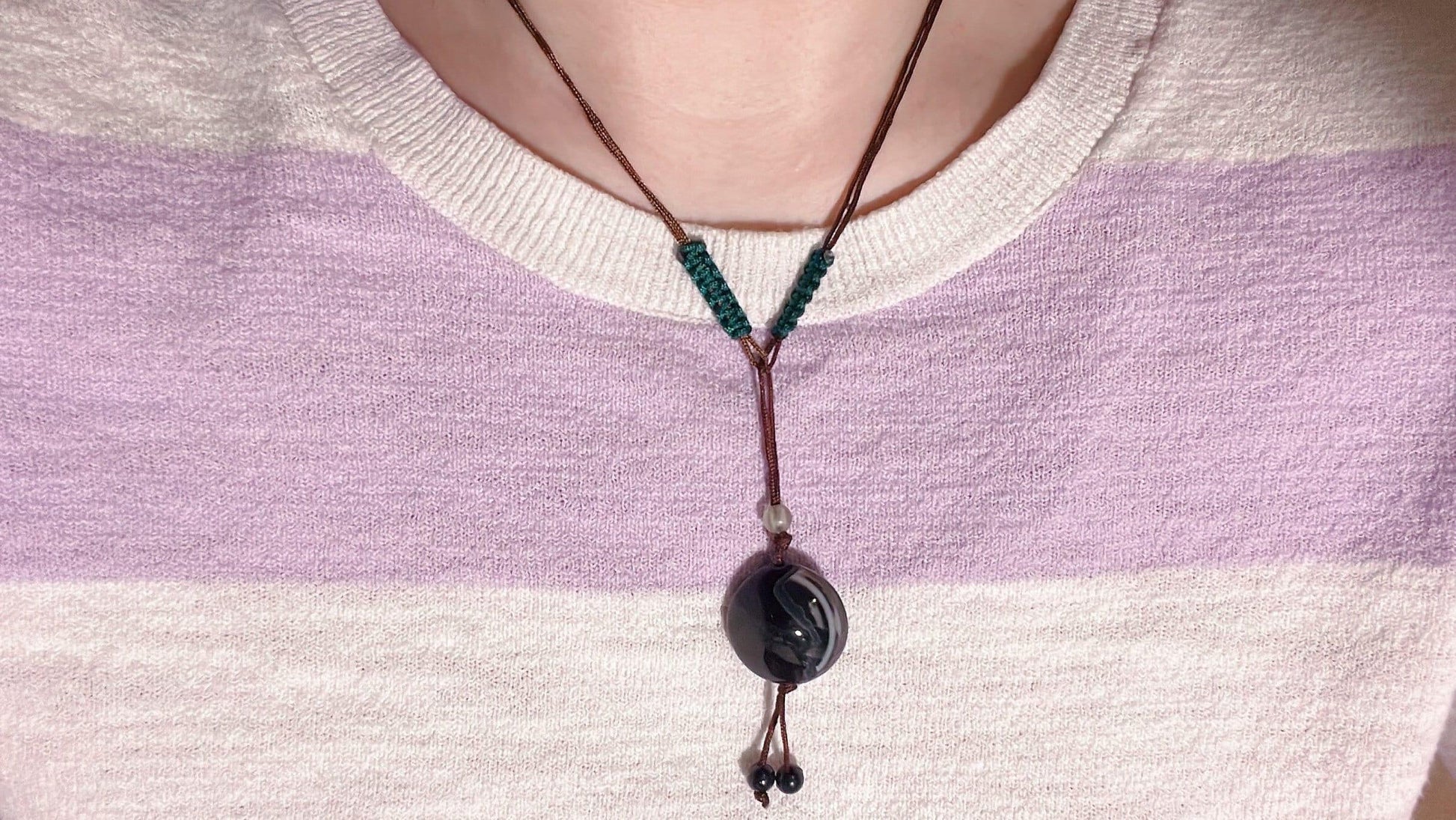 Boho Earthy String Adjustable Black Agate Stone Necklace, Agate Stone Jewelry, Natural Stone Necklace, Adjustable Necklace, Gift for her