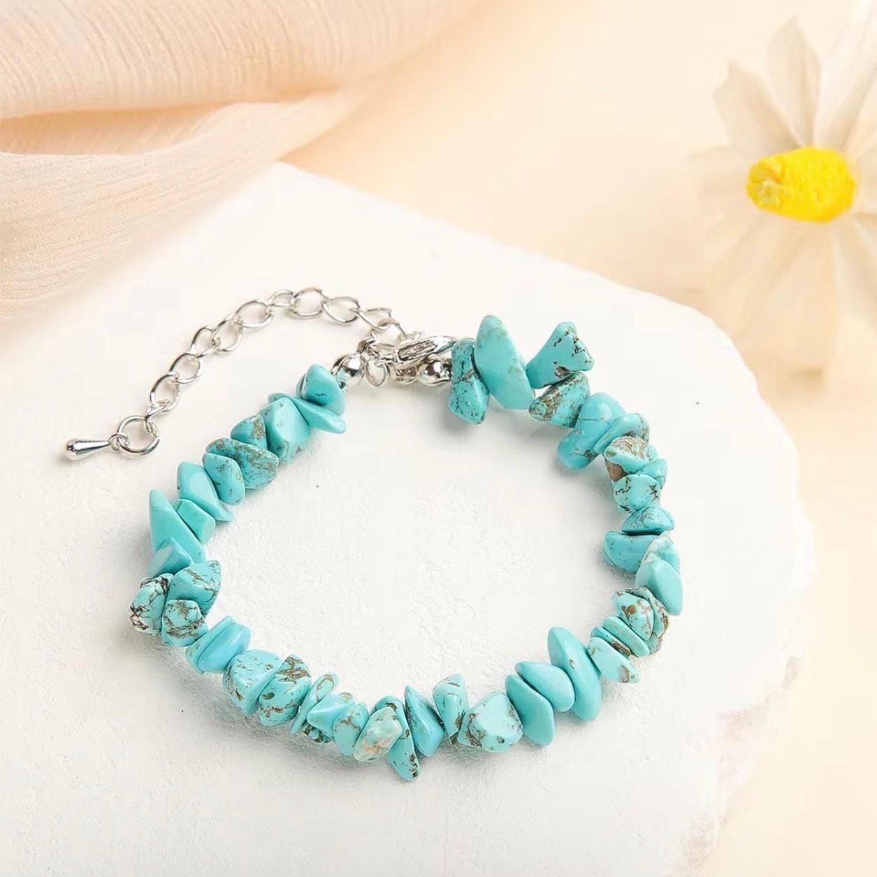 Turquoise Crystal Stone Chip Bracelets , Chakra Healing Irregular Crystals Jewelry, Chip Beads Bracelet, Gift for her