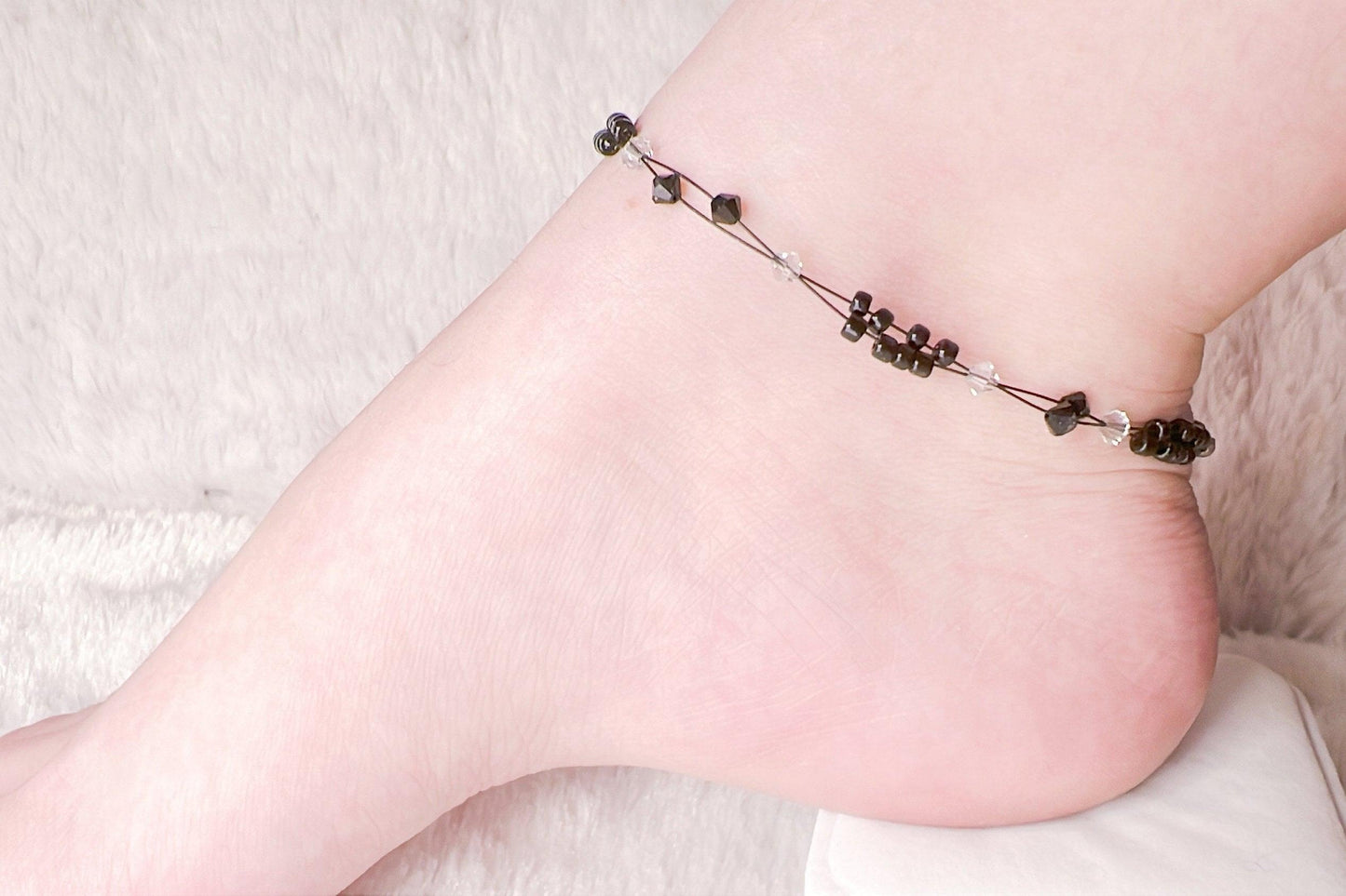 Light Gray Minimalist Bead Anklet, Miyuki Bead Crystal Anklet, Swarovski Crystal Anklet, Simple Dainty Anklet, Gift For Her