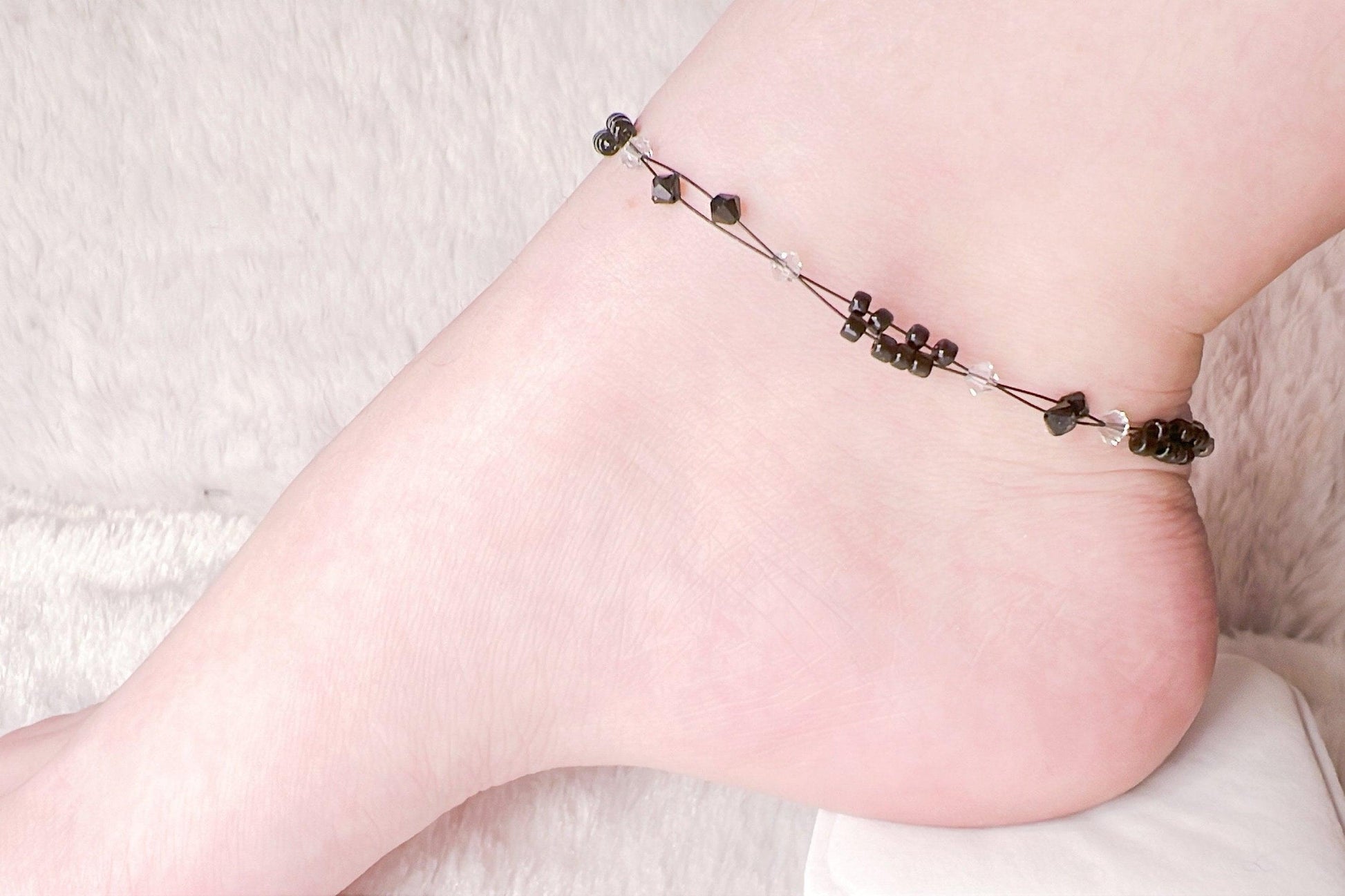Light Gray Minimalist Bead Anklet, Miyuki Bead Crystal Anklet, Swarovski Crystal Anklet, Simple Dainty Anklet, Gift For Her