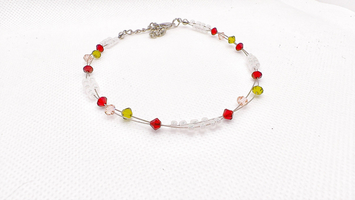 Rose Inspired Bead Anklet, Minimalist Miyuki Bead Crystal Anklet, Swarovski Crystal Anklet, Garden Jewelry, Gift For Her