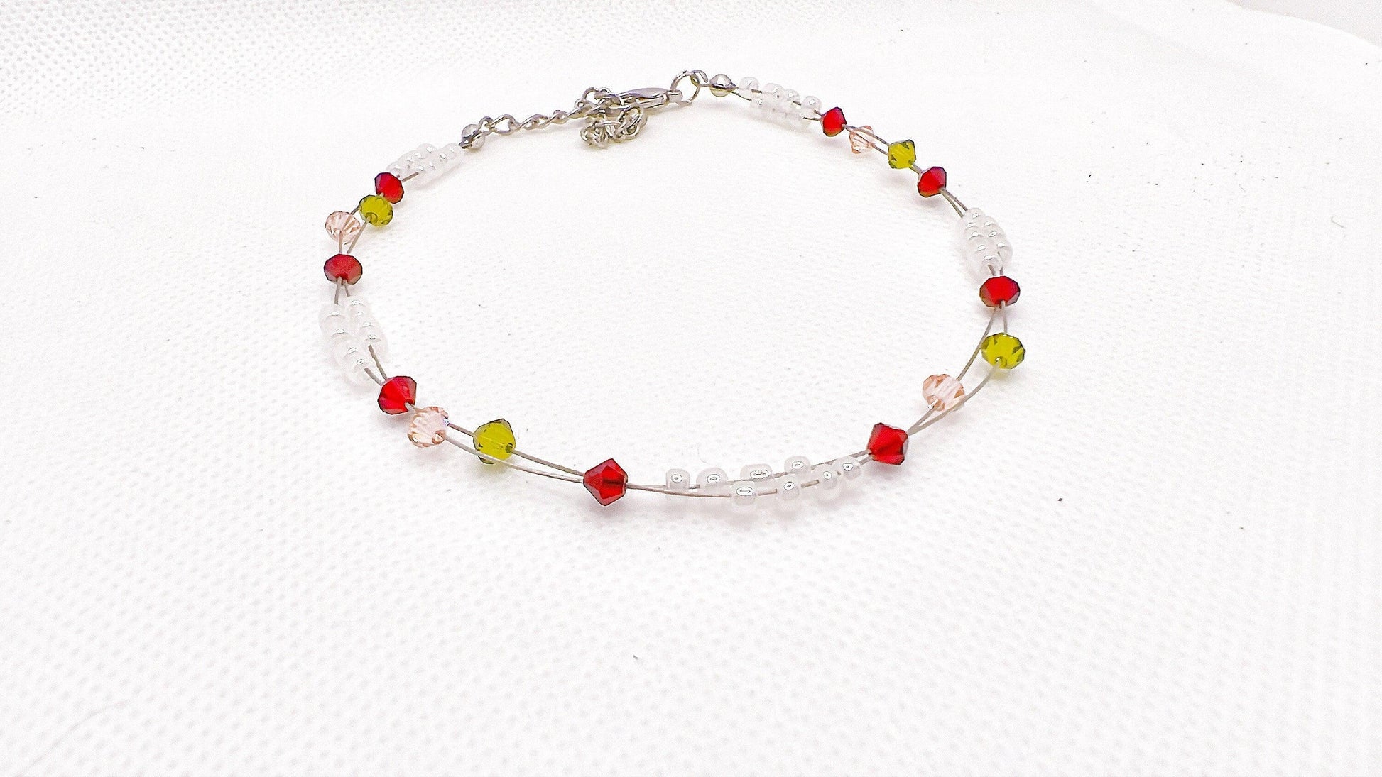 Rose Inspired Bead Anklet, Minimalist Miyuki Bead Crystal Anklet, Swarovski Crystal Anklet, Garden Jewelry, Gift For Her