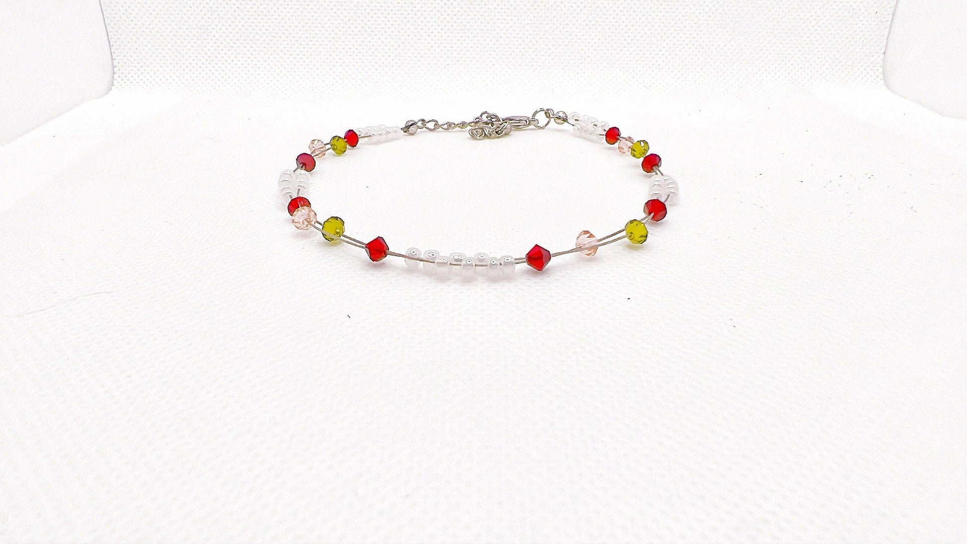 Rose Inspired Bead Anklet, Minimalist Miyuki Bead Crystal Anklet, Swarovski Crystal Anklet, Garden Jewelry, Gift For Her