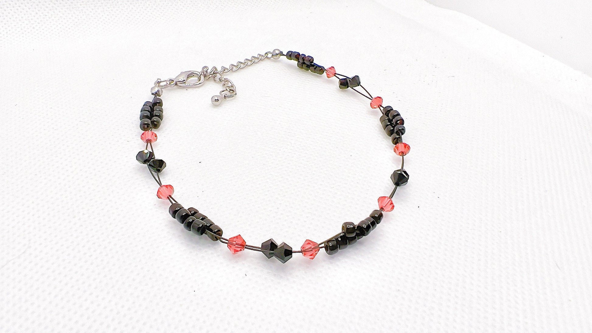 Sunset Red Crystal Bead Anklet, Minimalist Miyuki Bead Crystal Anklet, Swarovski Crystal Anklet, Simple Dainty Anklet, Gift For Her