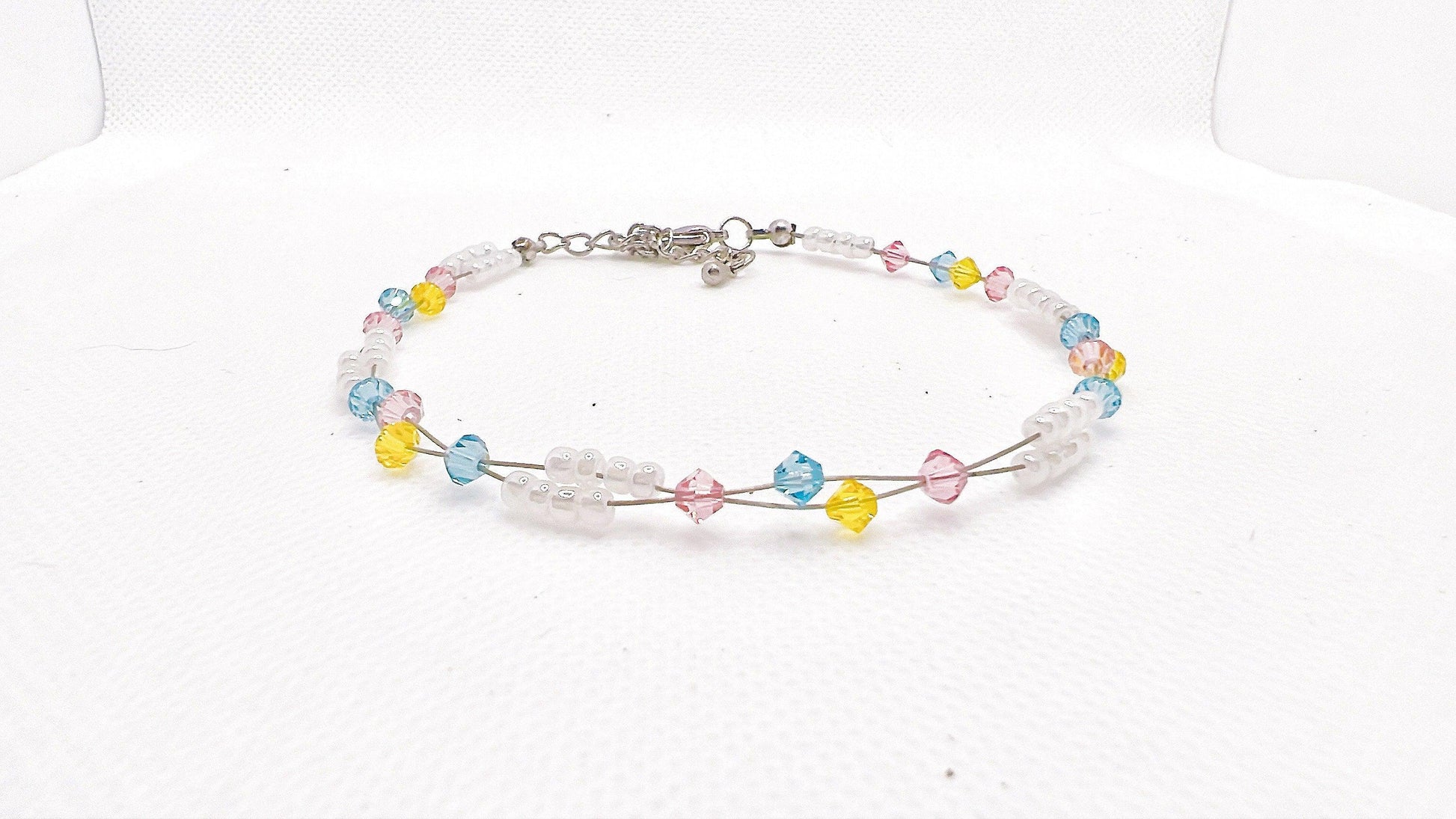 Pink Blue Yellow Bead Anklet, Sweet Dream Minimalist Anklet, Miyuki Bead Crystal Anklet, Swarovski Crystal Anklet, Gift For Her