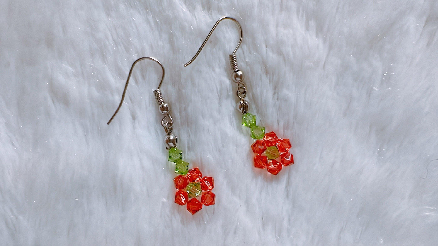 Daffodil Earrings, Flower Earrings, Botanic Earrings, Natural Jewelry, Swarovski Crystal Earrings, Beaded Earrings, Gift for her