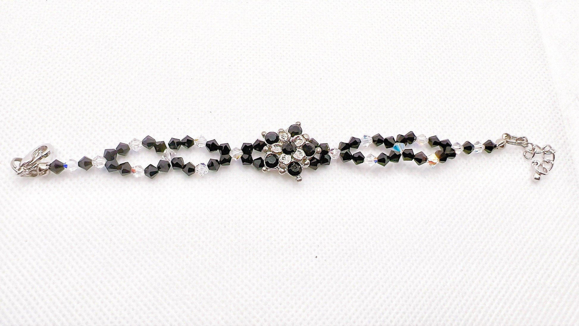 Black Daisy Bracelet, Art Nouveau Flower Crystal Bracelet, Lolita Bracelet, Mournful Jewelry, Memorial Bracelet, Gift For Her