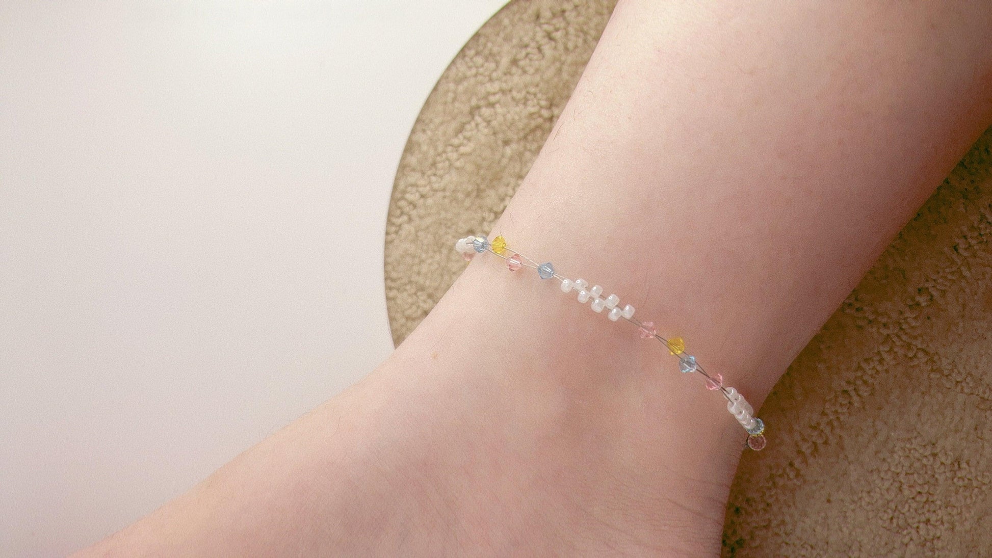 Pink Blue Yellow Bead Anklet, Sweet Dream Minimalist Anklet, Miyuki Bead Crystal Anklet, Swarovski Crystal Anklet, Gift For Her