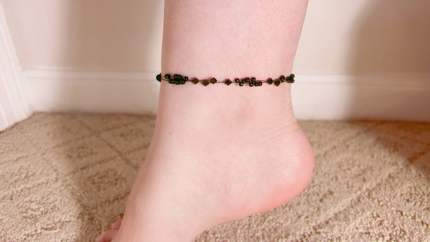 Black Crystal Minimalist Bead Anklet, Miyuki Bead Crystal Anklet, Swarovski Crystal Anklet, Simple Dainty Anklet, Gift For Her