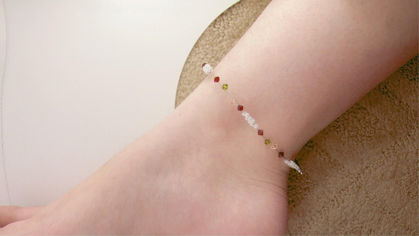 Rose Inspired Bead Anklet, Minimalist Miyuki Bead Crystal Anklet, Swarovski Crystal Anklet, Garden Jewelry, Gift For Her