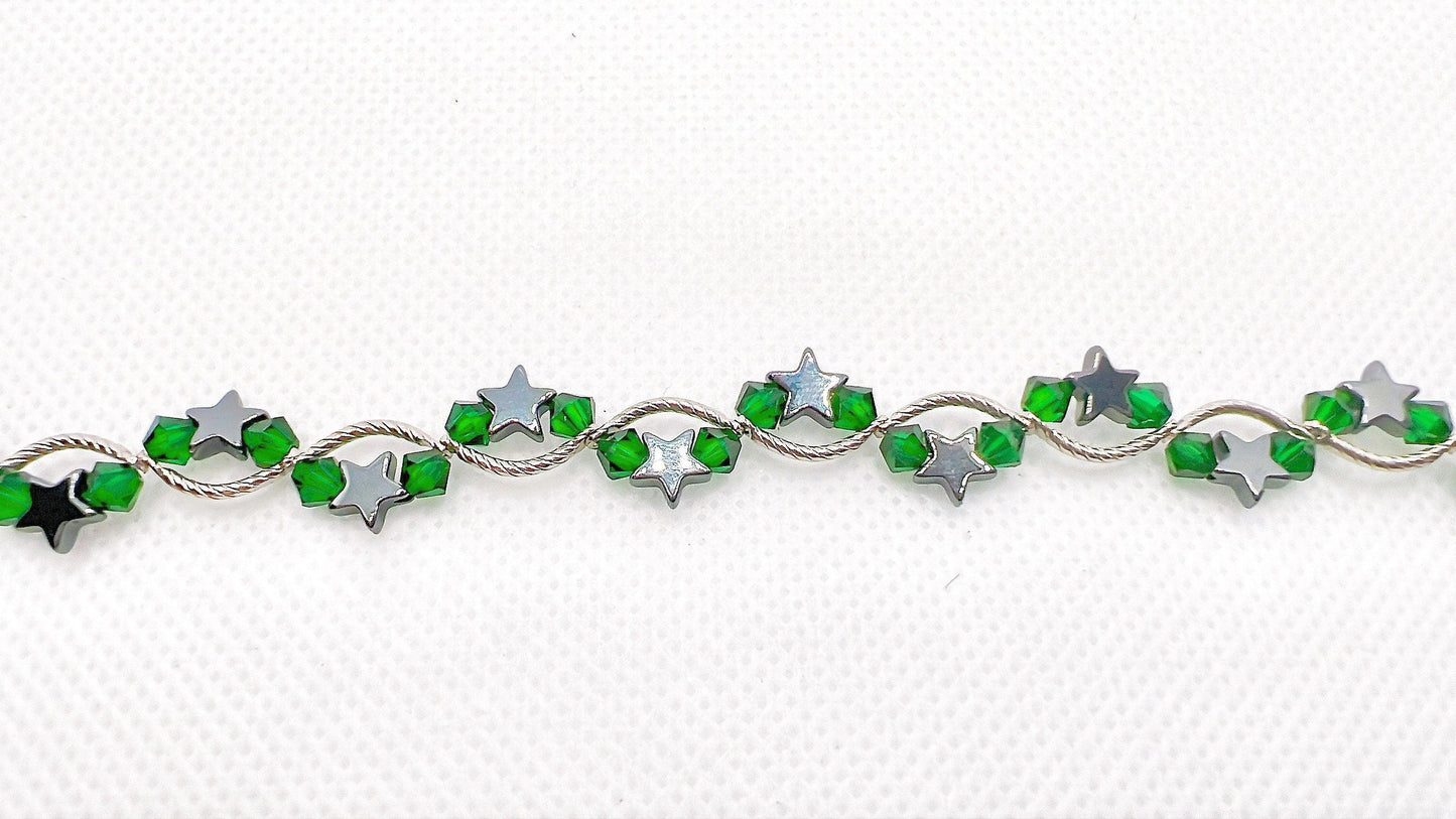 May Birthstone, Emerald Birthstone Star Bracelet, Birth Month Bracelet, Birth Stone Bracelet, May Bracelet Gift