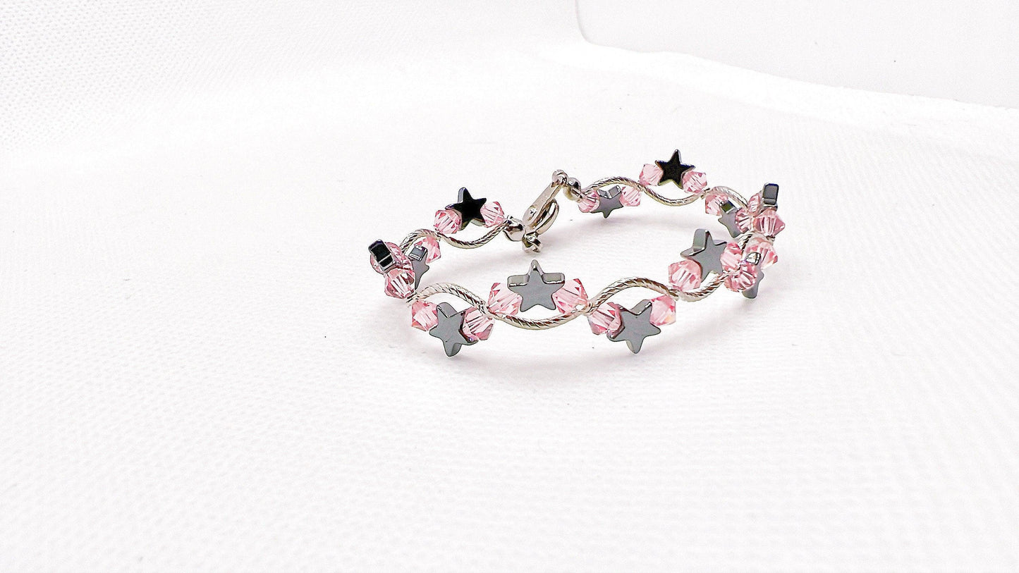 October Birthstone, Pink Star Birthstone Bracelet, Birth Month Bracelet, Birth Stone Bracelet,October Bracelet Gift For Her, Valentine Gift