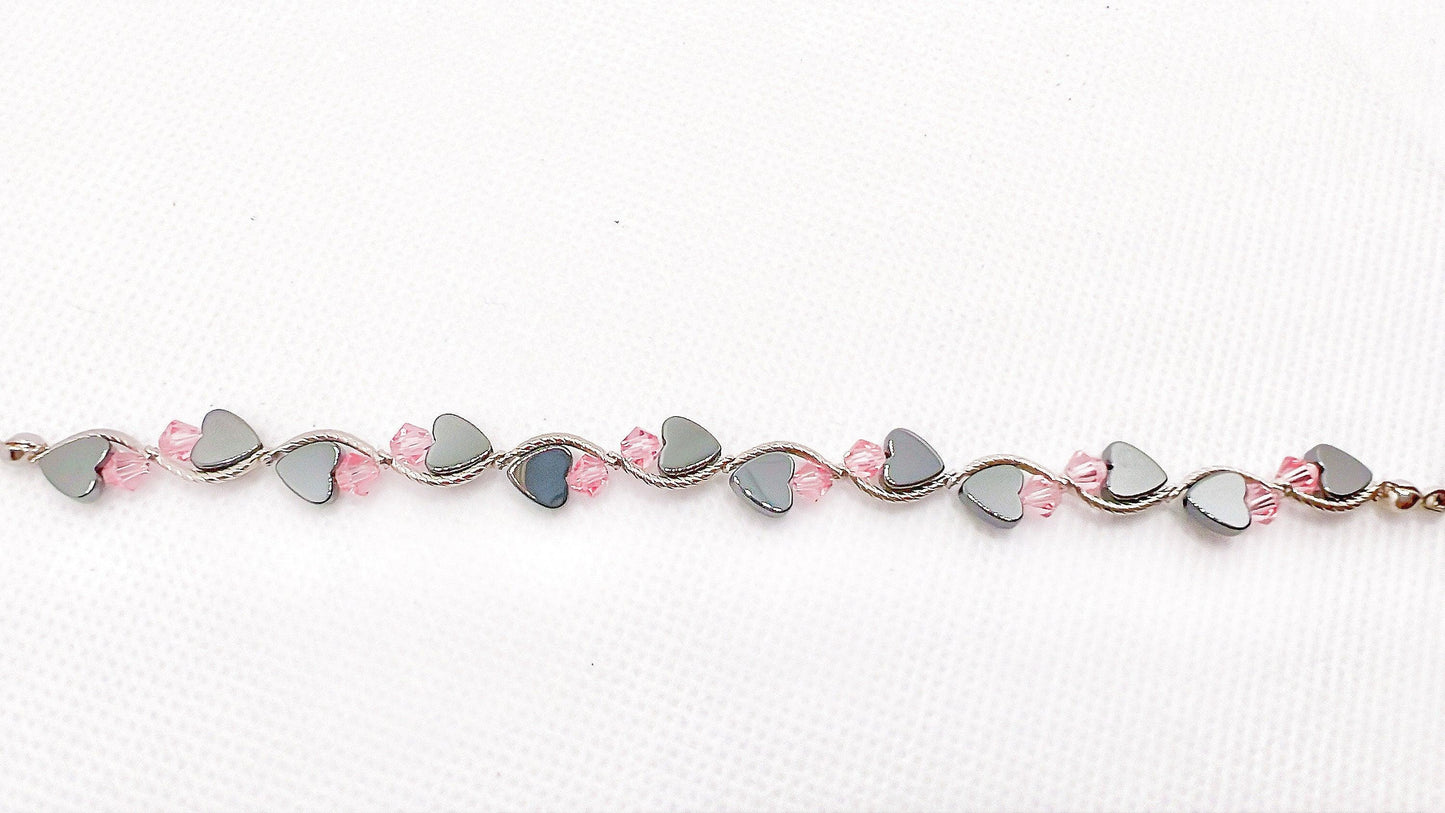 October Birthstone, Pink Heart Birthstone Bracelet, Birth Month Bracelet, Birth Stone Bracelet,October Bracelet Gift For Her, Valentine Gift