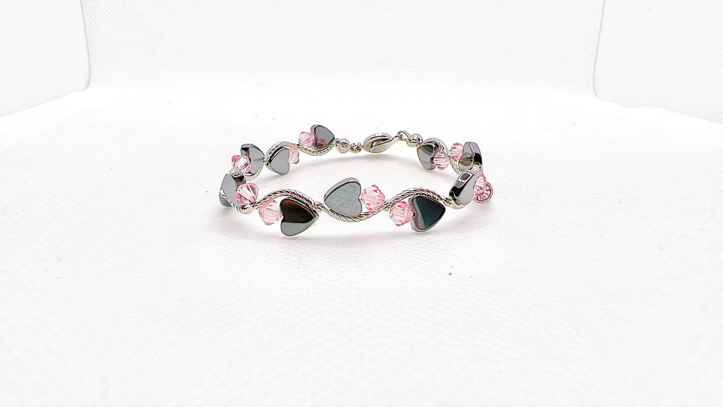 October Birthstone, Pink Heart Birthstone Bracelet, Birth Month Bracelet, Birth Stone Bracelet,October Bracelet Gift For Her, Valentine Gift