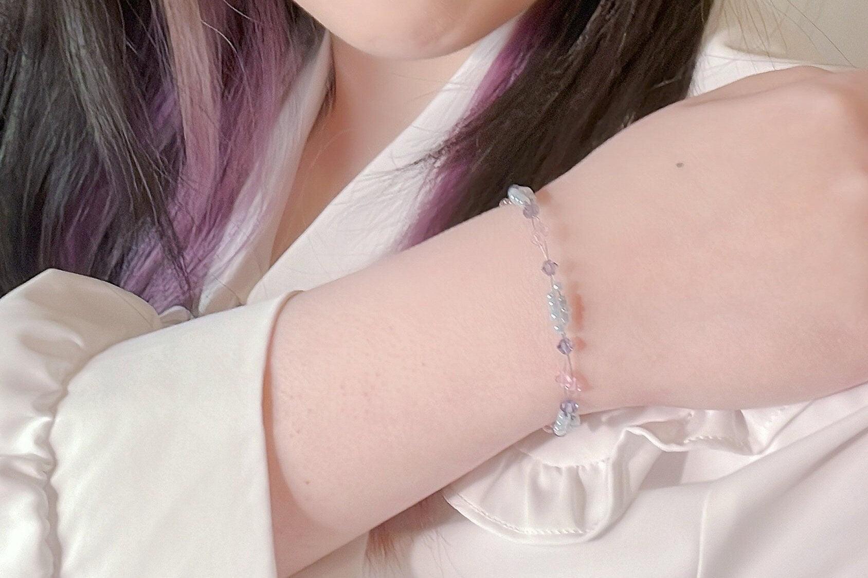 Pink Lavender Crystal Minimalist Bead Bracelet, Miyuki Bead Crystal Bracelet, Swarovski Crystal Bracelet, Garden Jewelry, Gift For Her