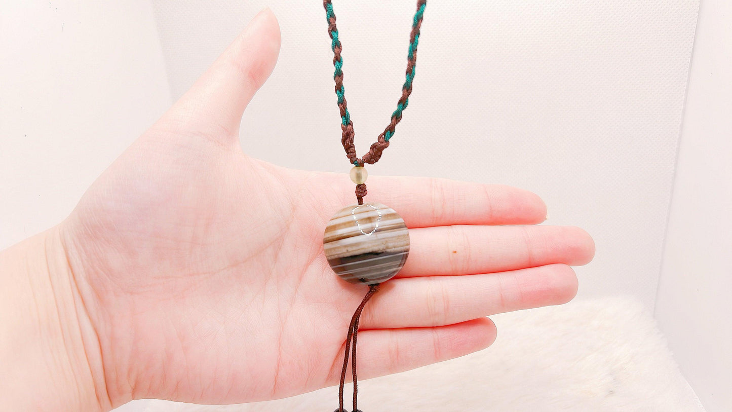 Boho Earthy String Adjustable Black White Stone Necklace, Agate Stone Jewelry, Natural Stone Necklace, Adjustable Necklace, Gift for her
