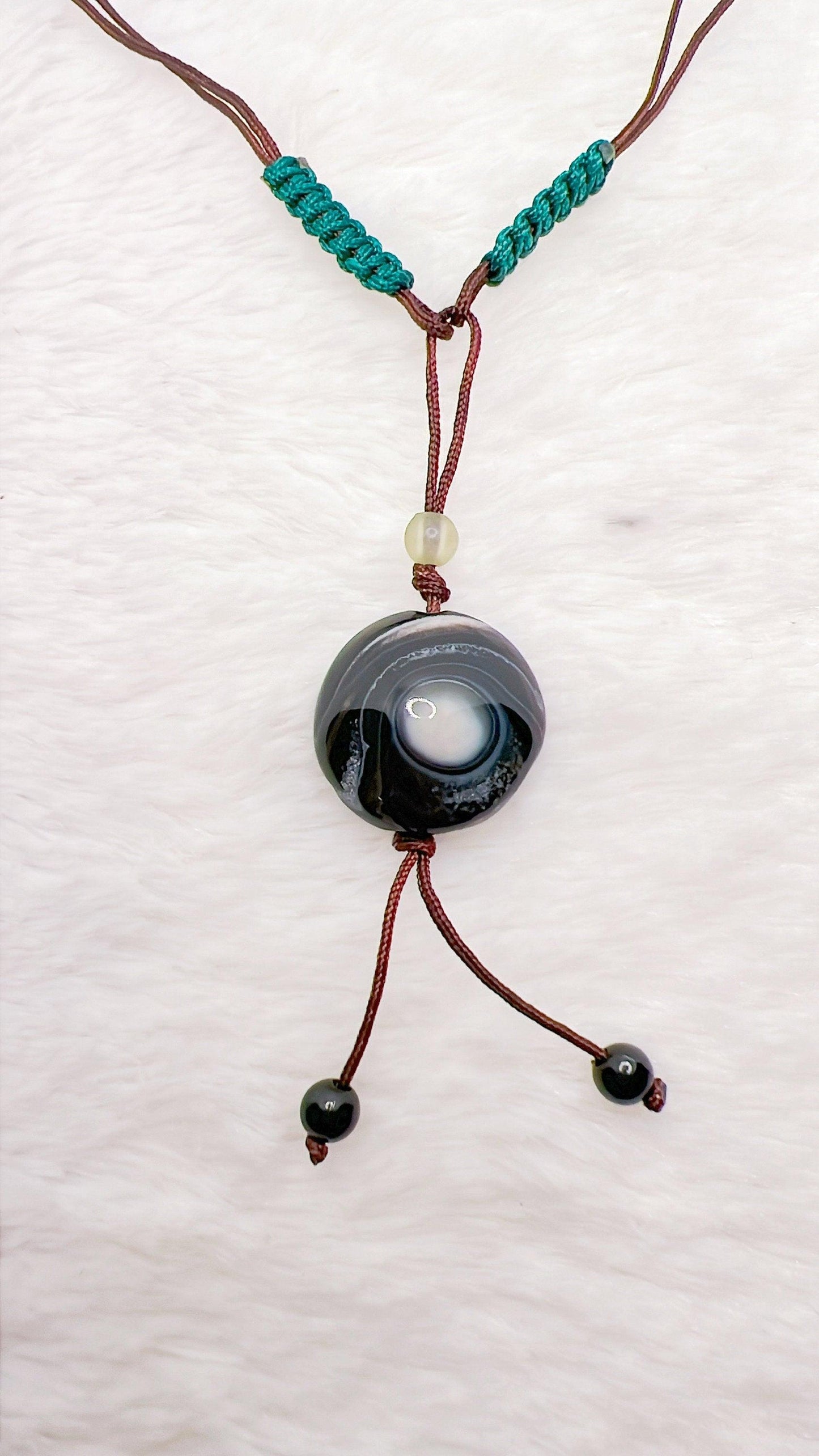 Boho Earthy String Adjustable Black Agate Stone Necklace, Agate Stone Jewelry, Natural Stone Necklace, Adjustable Necklace, Gift for her