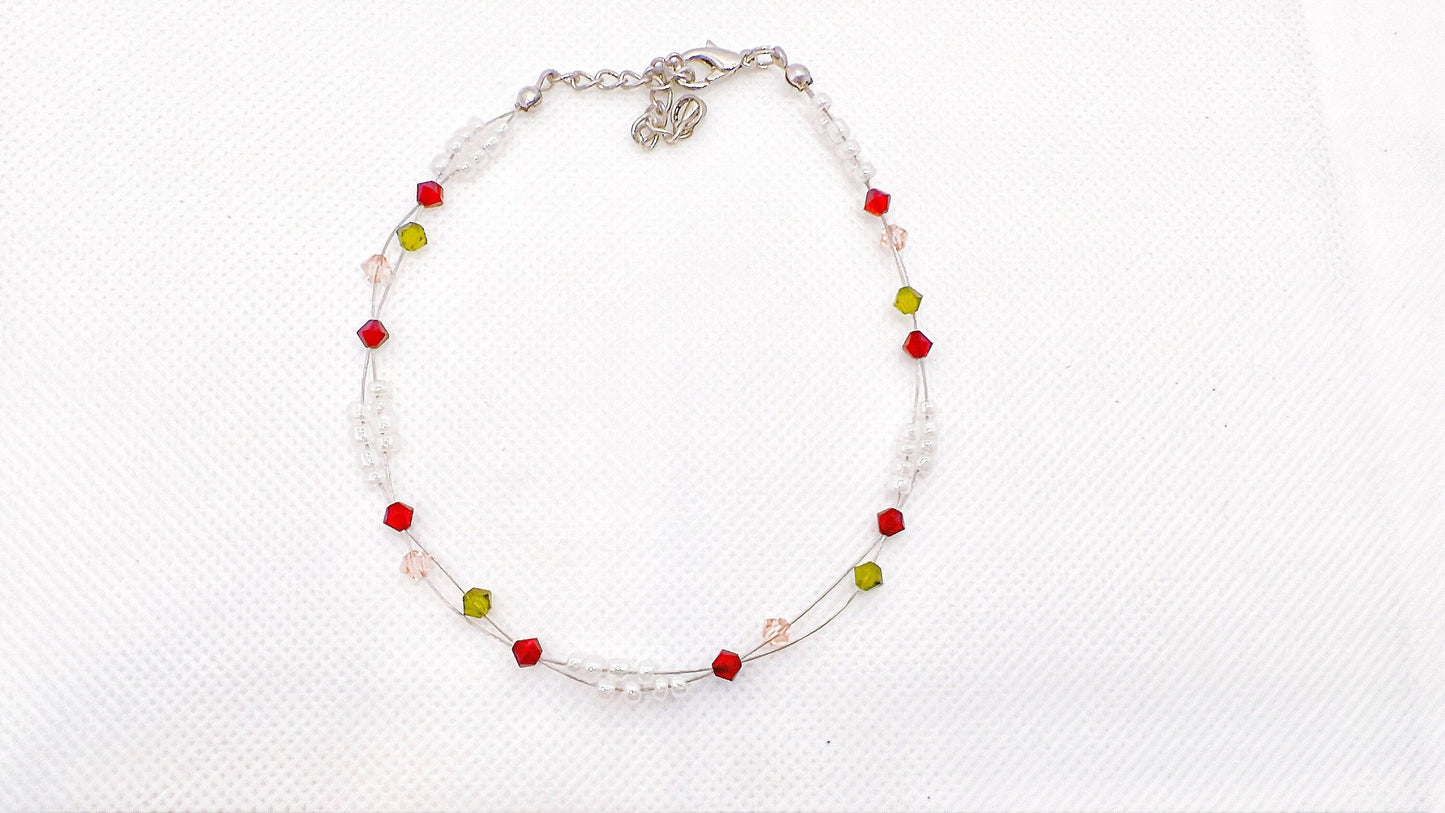 Rose Inspired Bead Anklet, Minimalist Miyuki Bead Crystal Anklet, Swarovski Crystal Anklet, Garden Jewelry, Gift For Her