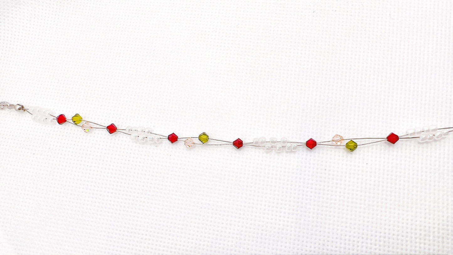 Rose Inspired Bead Anklet, Minimalist Miyuki Bead Crystal Anklet, Swarovski Crystal Anklet, Garden Jewelry, Gift For Her