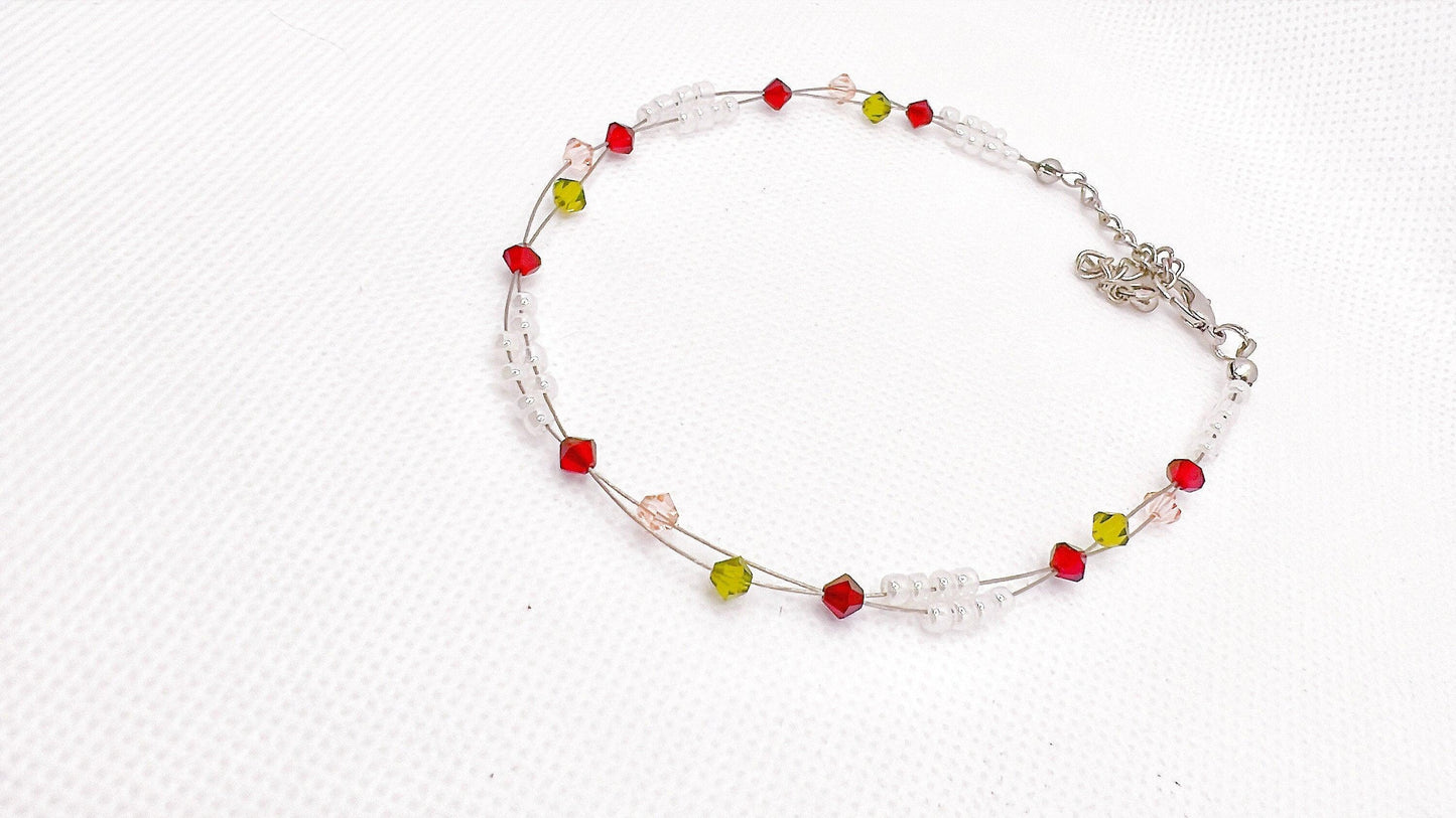 Rose Inspired Bead Anklet, Minimalist Miyuki Bead Crystal Anklet, Swarovski Crystal Anklet, Garden Jewelry, Gift For Her