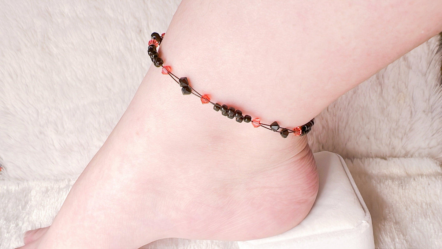 Sunset Red Crystal Bead Anklet, Minimalist Miyuki Bead Crystal Anklet, Swarovski Crystal Anklet, Simple Dainty Anklet, Gift For Her