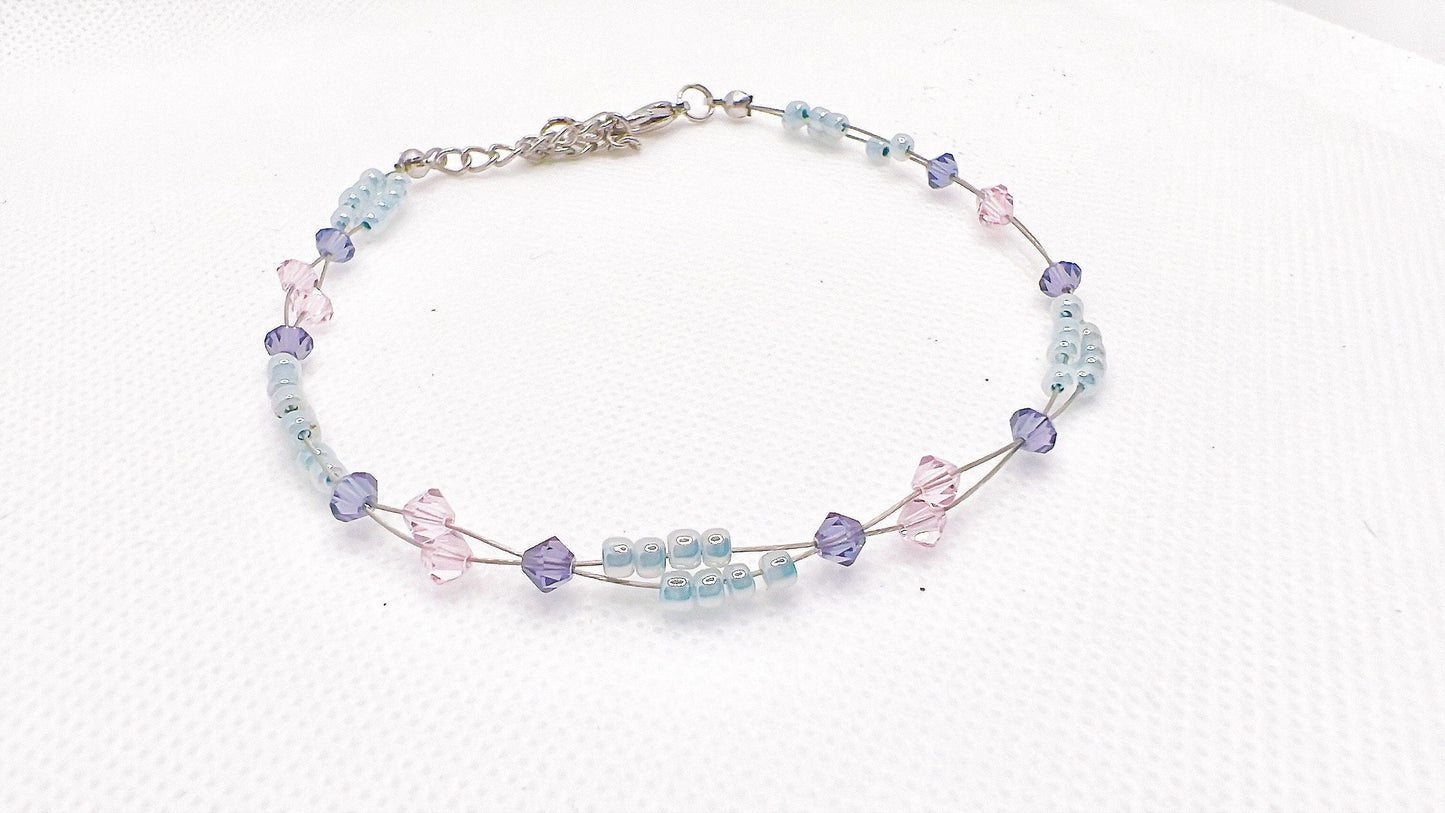 Pink Lavender Crystal Minimalist Bead Anklet, Miyuki Bead Crystal Anklet, Swarovski Crystal Anklet, Garden Jewelry, Gift For Her