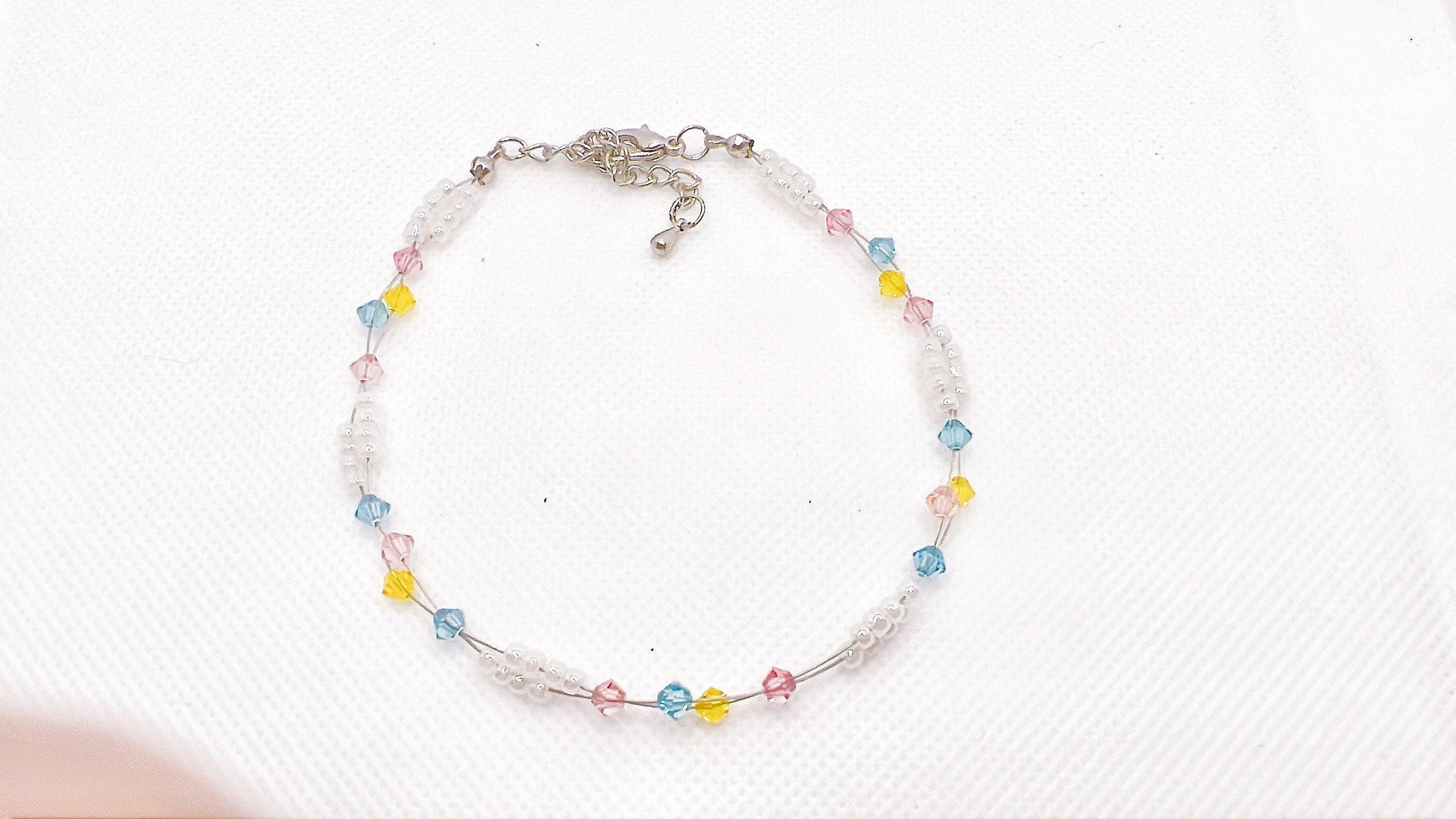 Pink Blue Yellow Bead Anklet, Sweet Dream Minimalist Anklet, Miyuki Bead Crystal Anklet, Swarovski Crystal Anklet, Gift For Her