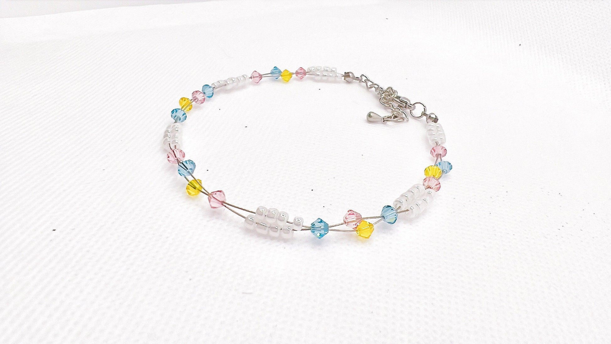 Pink Blue Yellow Bead Anklet, Sweet Dream Minimalist Anklet, Miyuki Bead Crystal Anklet, Swarovski Crystal Anklet, Gift For Her