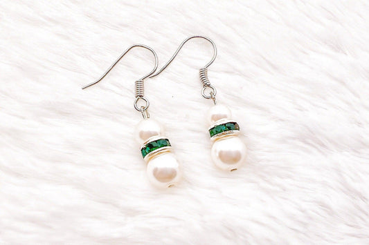 May Birthstone Earrings, Green Emerald Earrings, May Earrings Gift, Minimalist Swarovski Pearl Earrings, Crystal Pearl Earrings Birthstone
