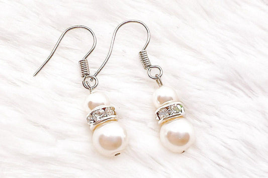 Clear Crystal Pearl Rhinestone Drop Earrings, Swarovski Crystal Pearl Dangle Earrings, Minimalist Earrings, Bridal Gift, Gift for her