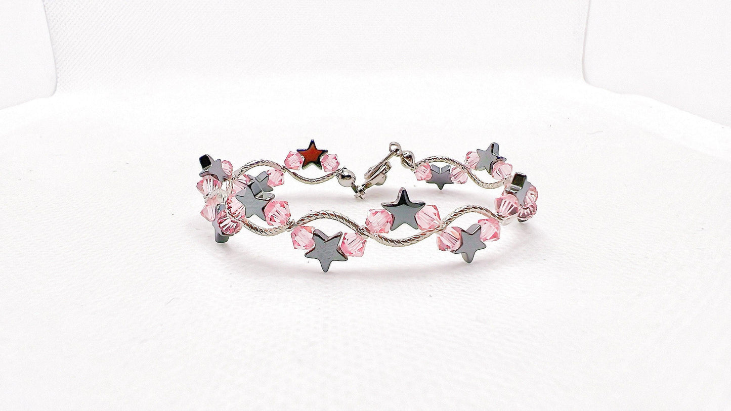 October Birthstone, Pink Star Birthstone Bracelet, Birth Month Bracelet, Birth Stone Bracelet,October Bracelet Gift For Her, Valentine Gift