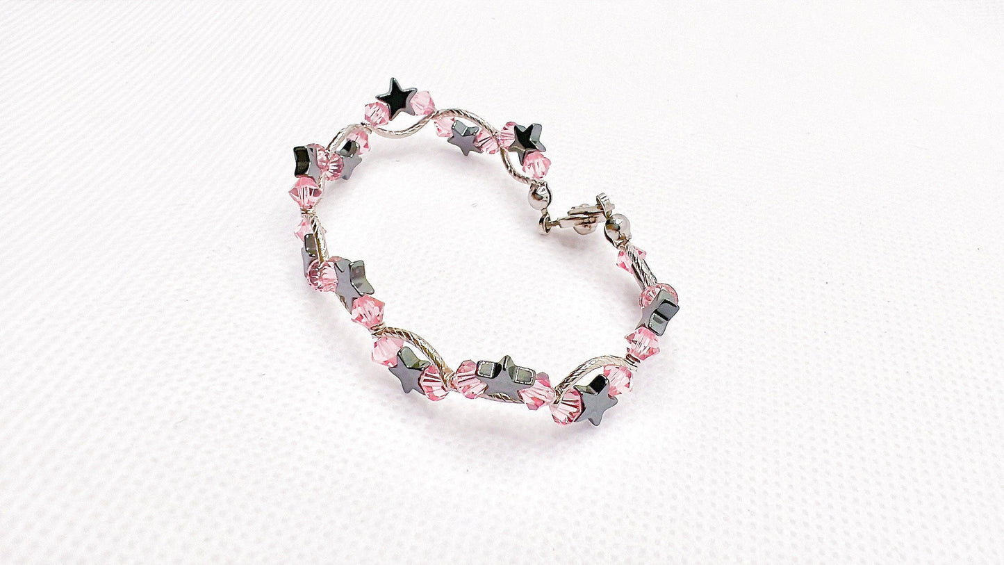 October Birthstone, Pink Star Birthstone Bracelet, Birth Month Bracelet, Birth Stone Bracelet,October Bracelet Gift For Her, Valentine Gift