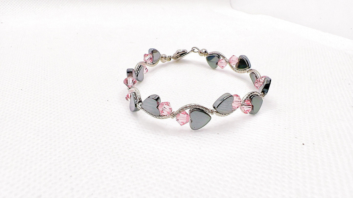 October Birthstone, Pink Heart Birthstone Bracelet, Birth Month Bracelet, Birth Stone Bracelet,October Bracelet Gift For Her, Valentine Gift