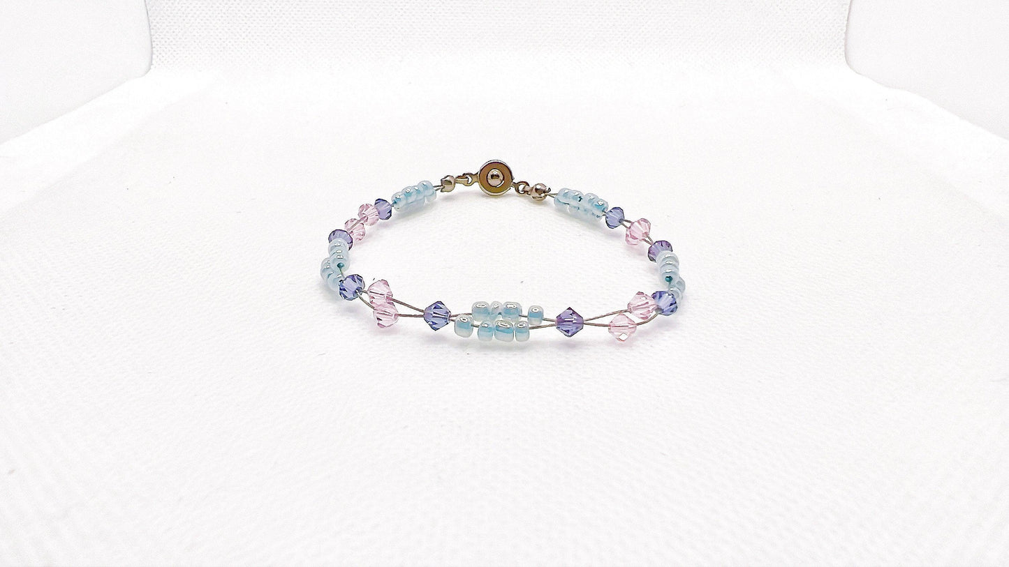 Pink Lavender Crystal Minimalist Bead Bracelet, Miyuki Bead Crystal Bracelet, Swarovski Crystal Bracelet, Garden Jewelry, Gift For Her