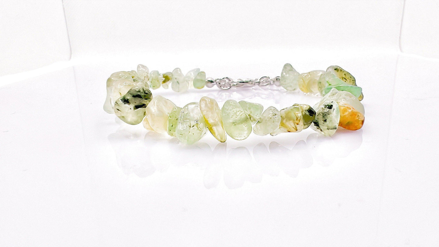 Prehnite Raw Crystal Chip Bracelets , Chakra Healing Irregular Crystals Jewelry, Chip Beads Bracelet, Gift for her