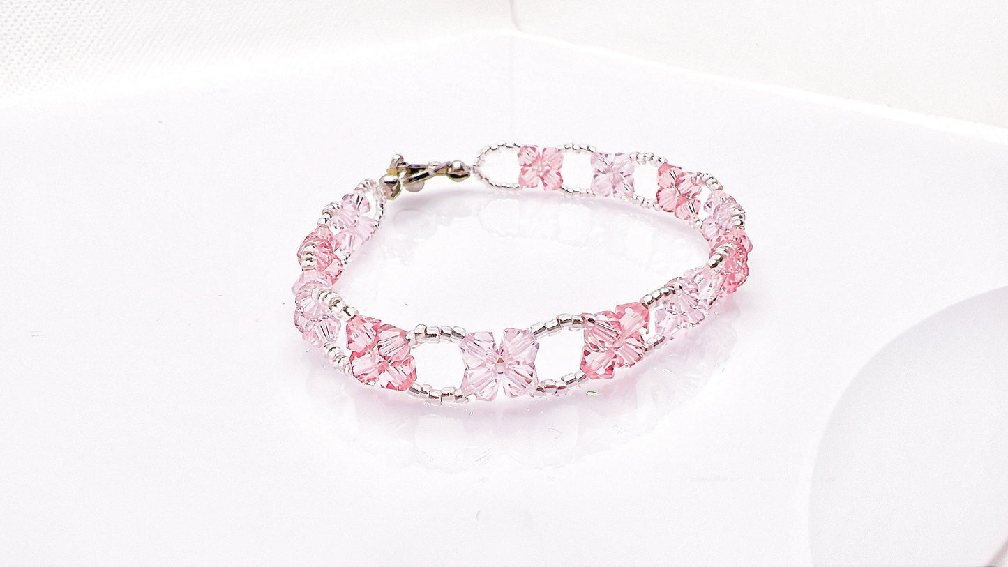 Pink Forget Me Not Bracelet, Dainty Flower Jewelry, Beaded Remembrance Bracelet, Botanic Nature Jewelry, Bridal Jewelry, Gift for mom